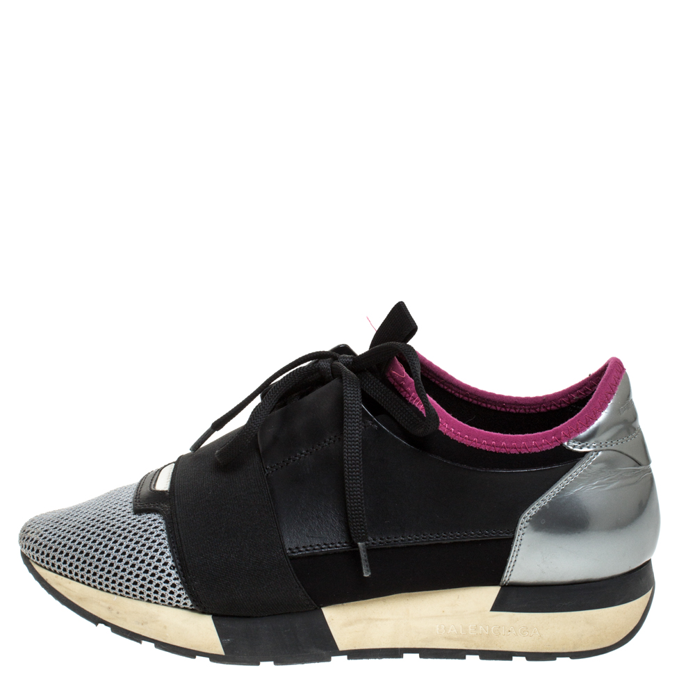 

Balenciaga Black/Pink Leather, Suede And Nylon Race Runners Sneakers Size