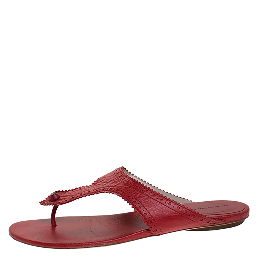 

Balenciaga Red Brogue Detail Leather Thong Sandals Size