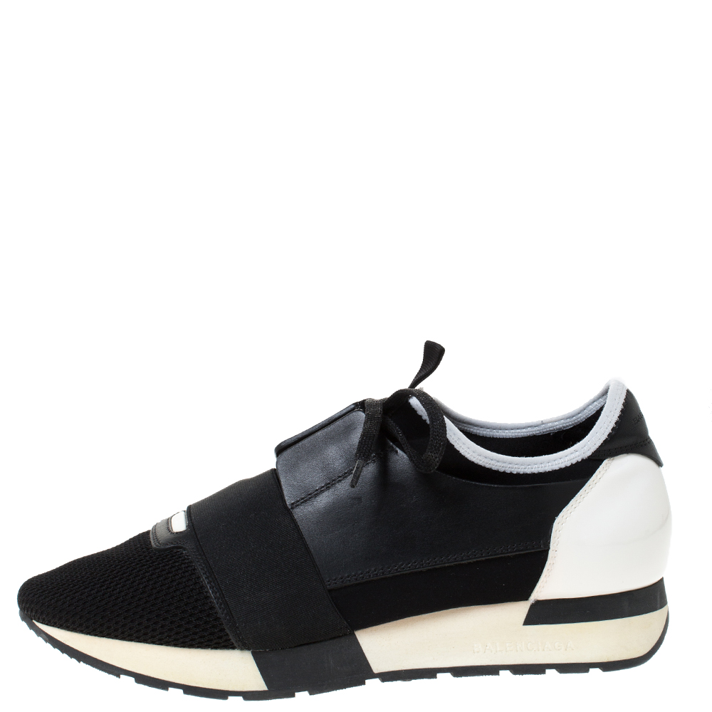 

Balenciaga Black/White Mesh And Leather Race Runner Sneakers Size