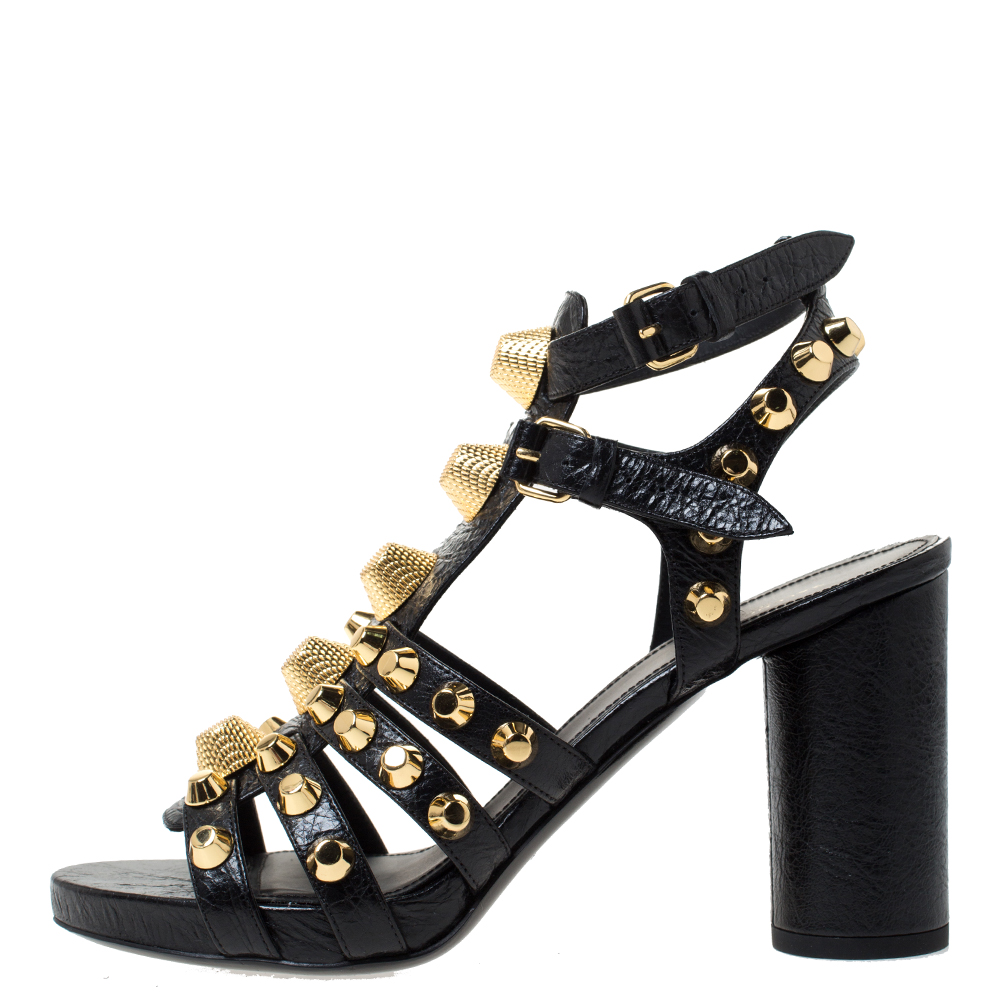 

Balenciaga Black Leather Chunky-Heel Studded Gladiator Sandals Size