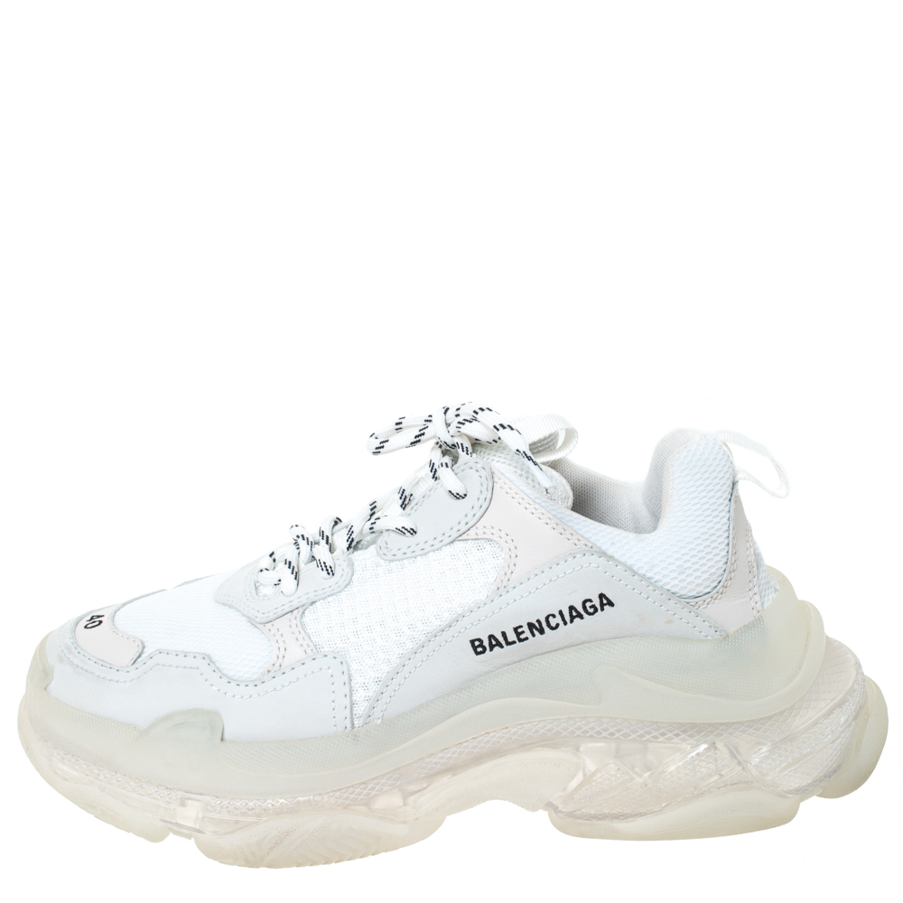 

Balenciaga White Leather and Mesh Triple S Sneakers Size