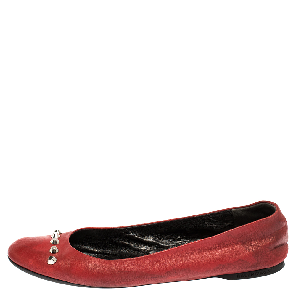

Balenciaga Red Studded Leather Ballet Flats Size