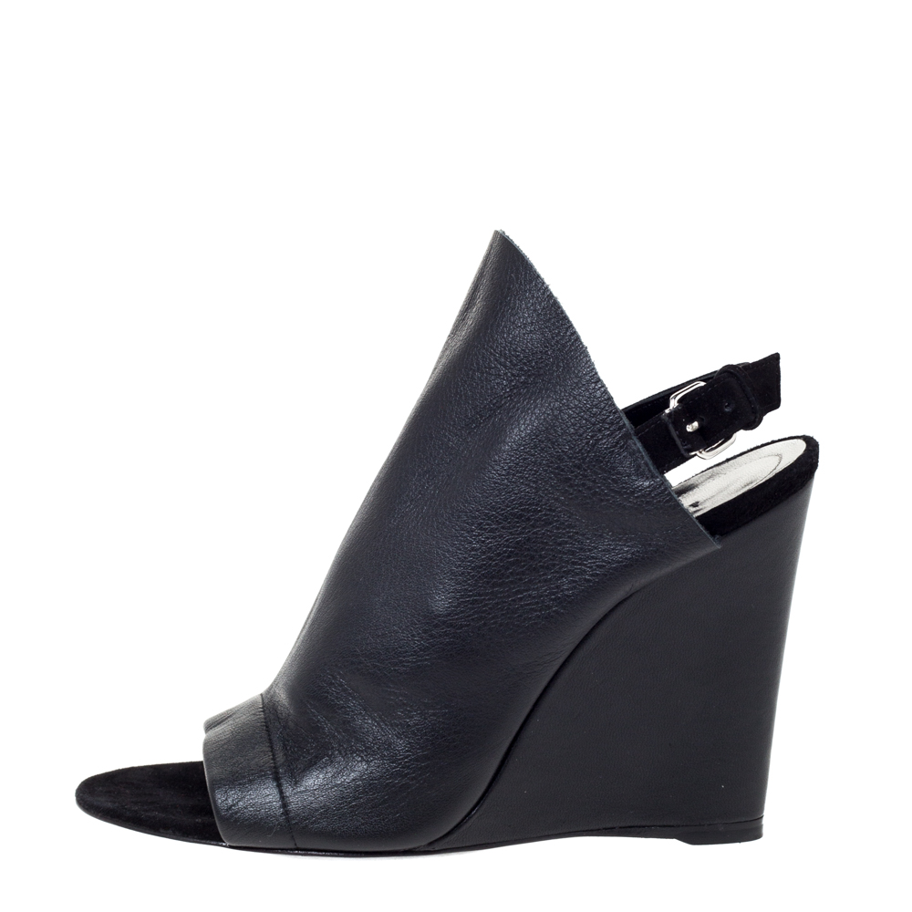 

Balenciaga Black Leather And Suede Gloves Wedge Sandals Size