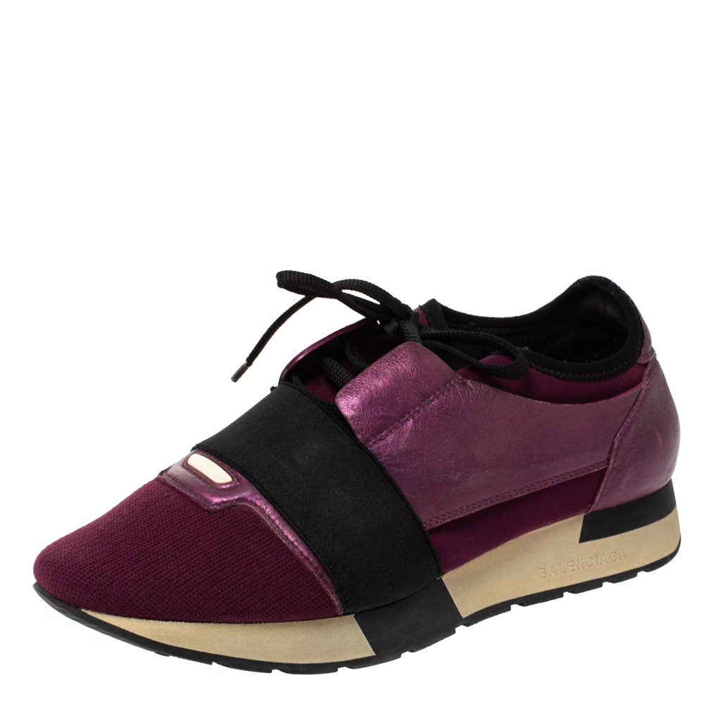 

Balenciaga Purple/Black Neoprene and Leather Race Runner Sneakers Size