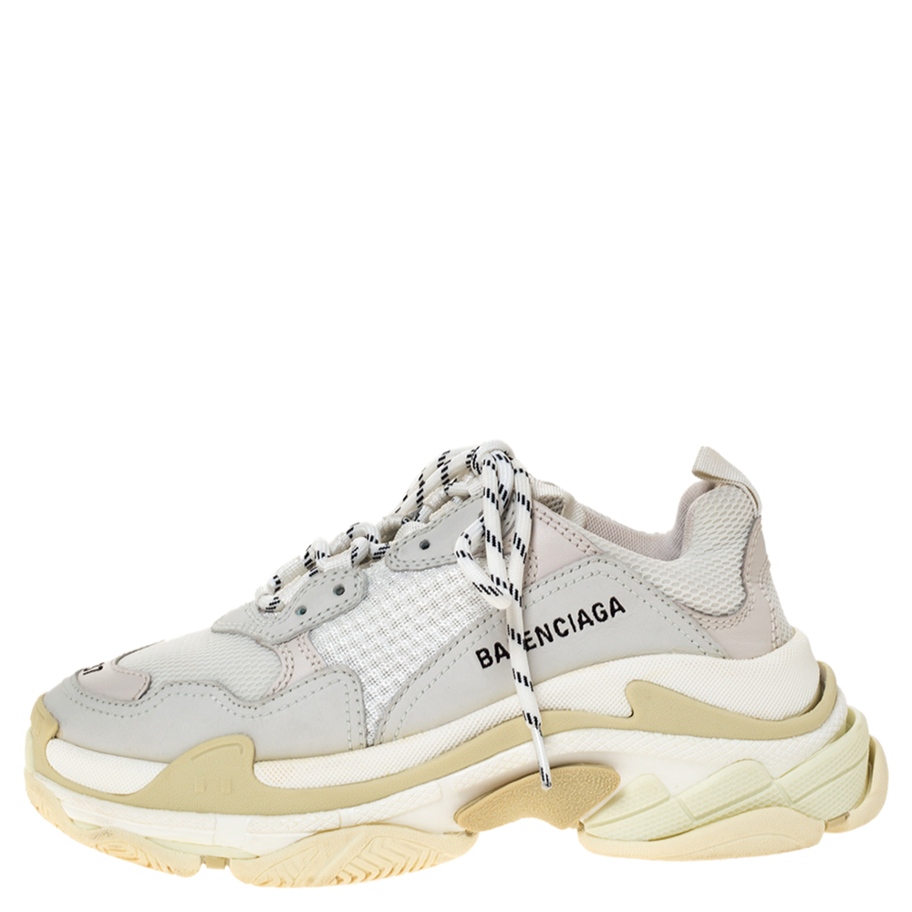 

Balenciaga White Leather And Mesh Triple S Platform Sneakers Size