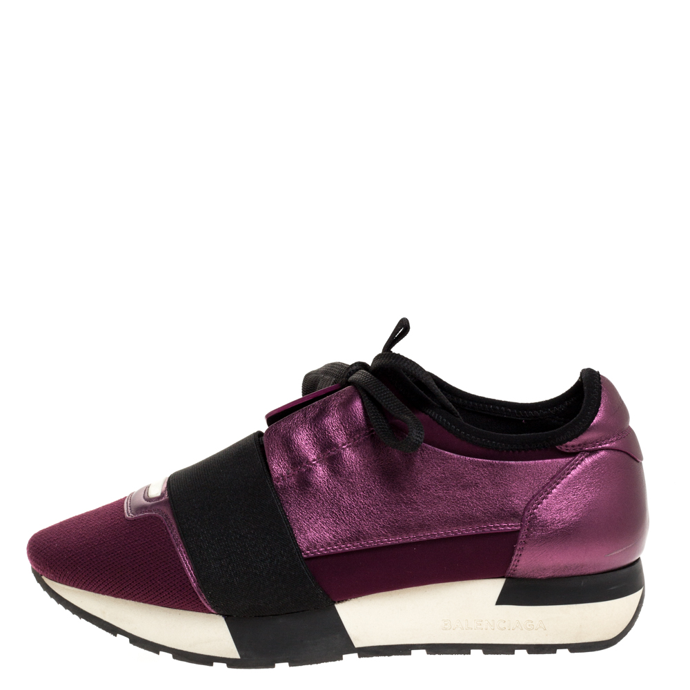 

Balenciaga Purple/Black Leather and Fabric Race Runner Sneakers Size