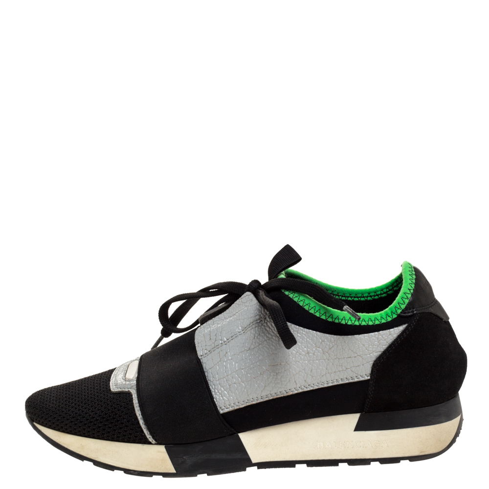 

Balenciaga Black/Grey Mesh, Suede And Leather Race Runner Sneakers Size