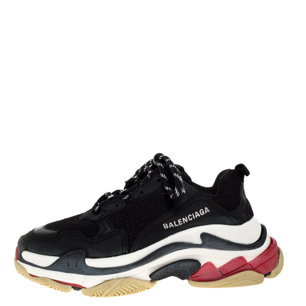 

Balenciaga Black Leather and Mesh Triple S Platform Sneakers Size