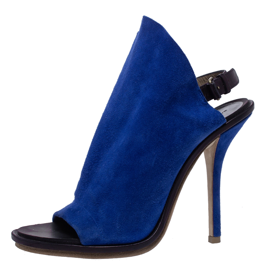 

Balenciaga Blue Suede And Black Leather Glove Open Toe Slingback Sandals Size