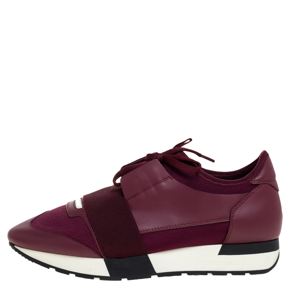 

Balenciaga Burgundy Leather And Mesh Race Runner Low Top Sneakers Size