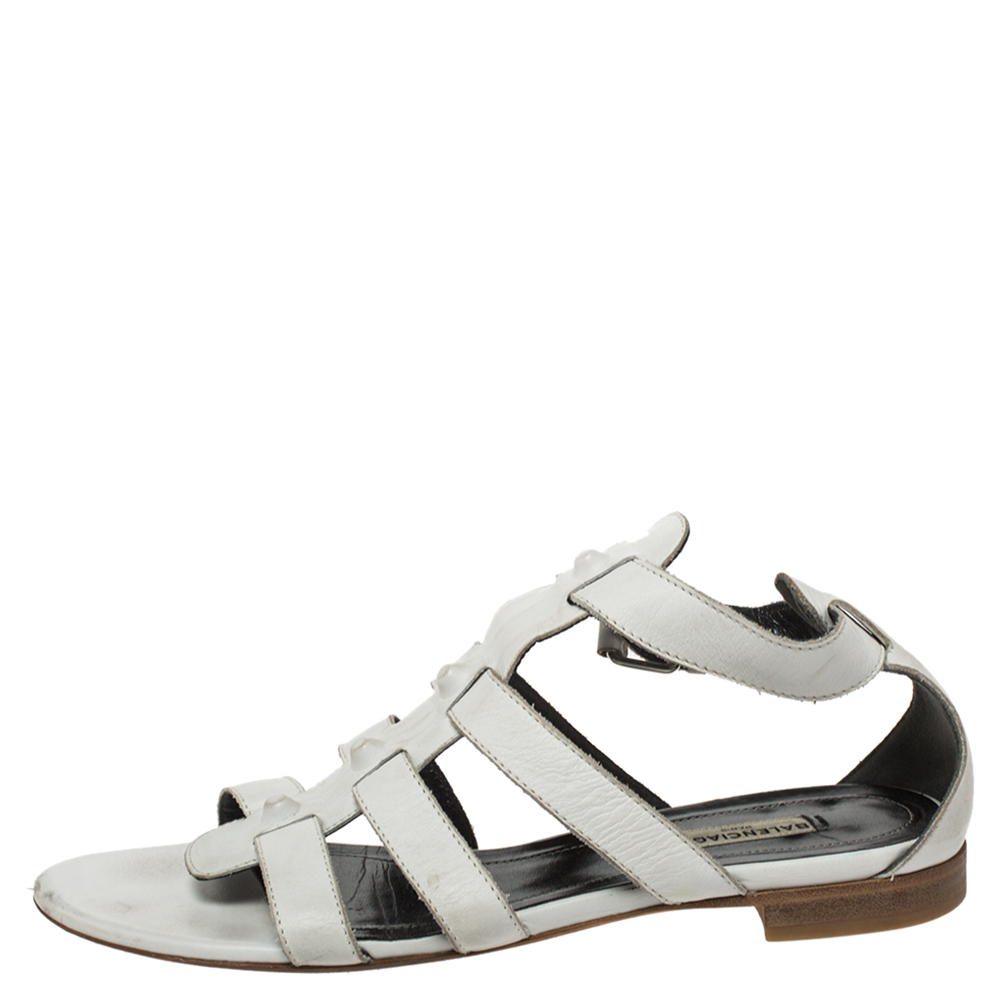 

Balenciaga White Leather Studded Gladiator Flat Sandals Size