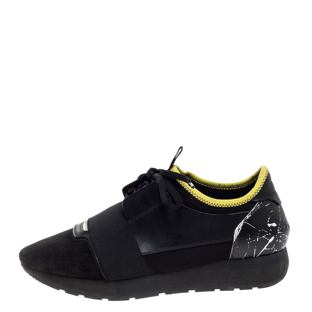 

Balenciaga Black Leather And Suede Race Runner Low Top Sneakers Size