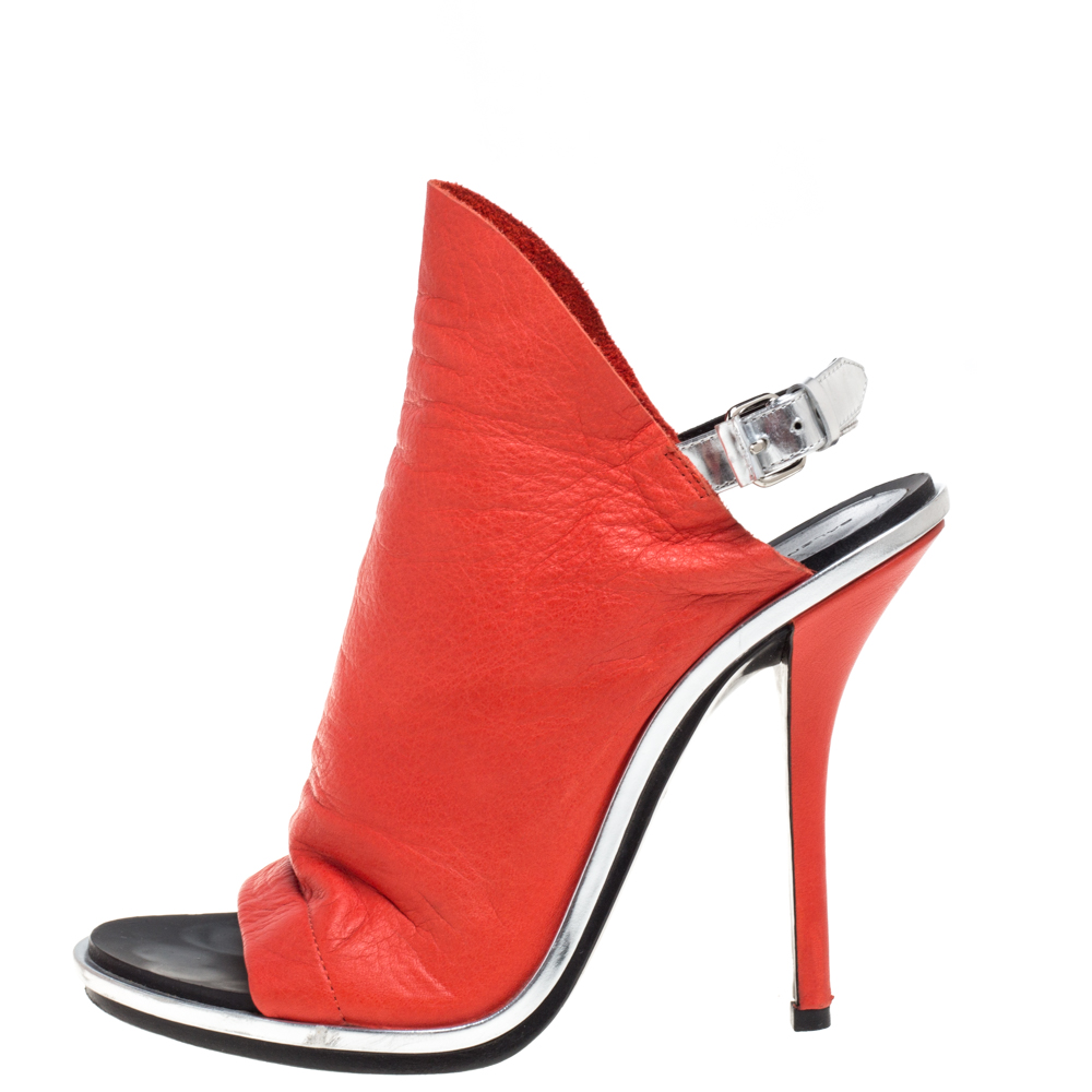 

Balenciaga Red/Black Leather Glove Peep Toe Sandals Size