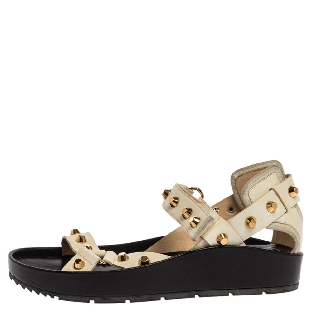 

Balenciaga White Leather Arena Studded Platform Sandals Size