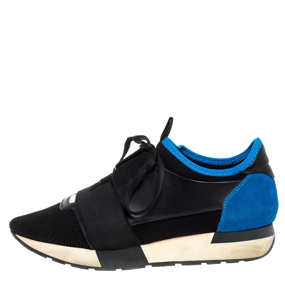 

Balenciaga Black/Blue Leather And Mesh Race Runner Low Top Sneakers Size