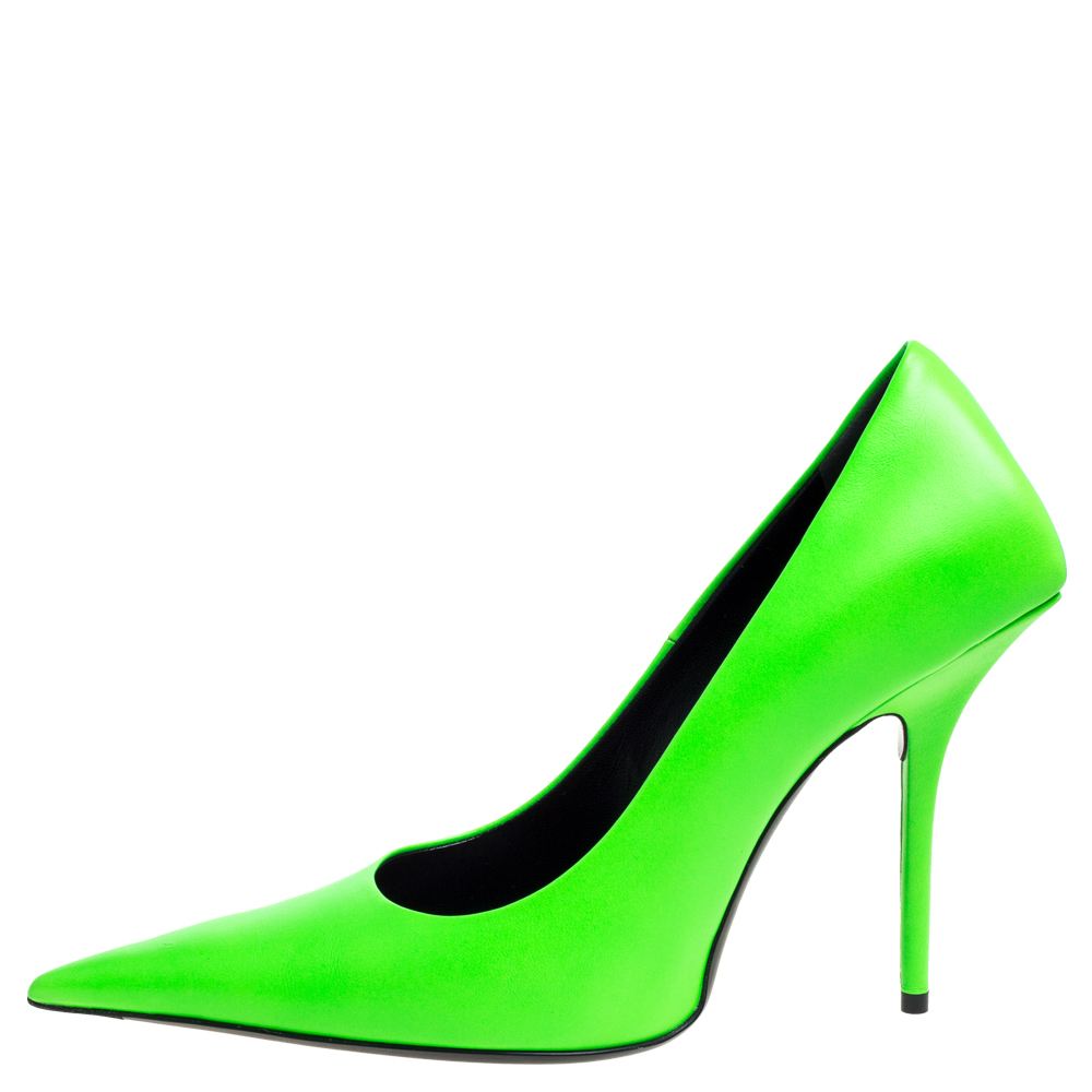 

Balenciaga Green Leather Square Knife Pointed Toe Pumps Size