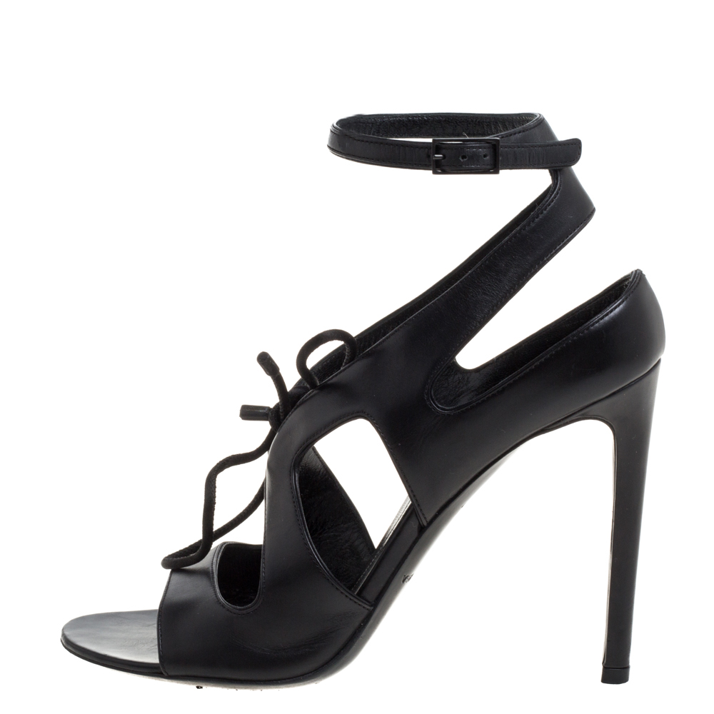 

Balenciaga Black Leather Cut Out Lace And Ankle Strap Sandals Size