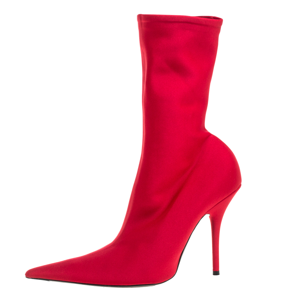 

Balenciaga Red Shiny Stretchable Jersey Spandex Knife Boots Size