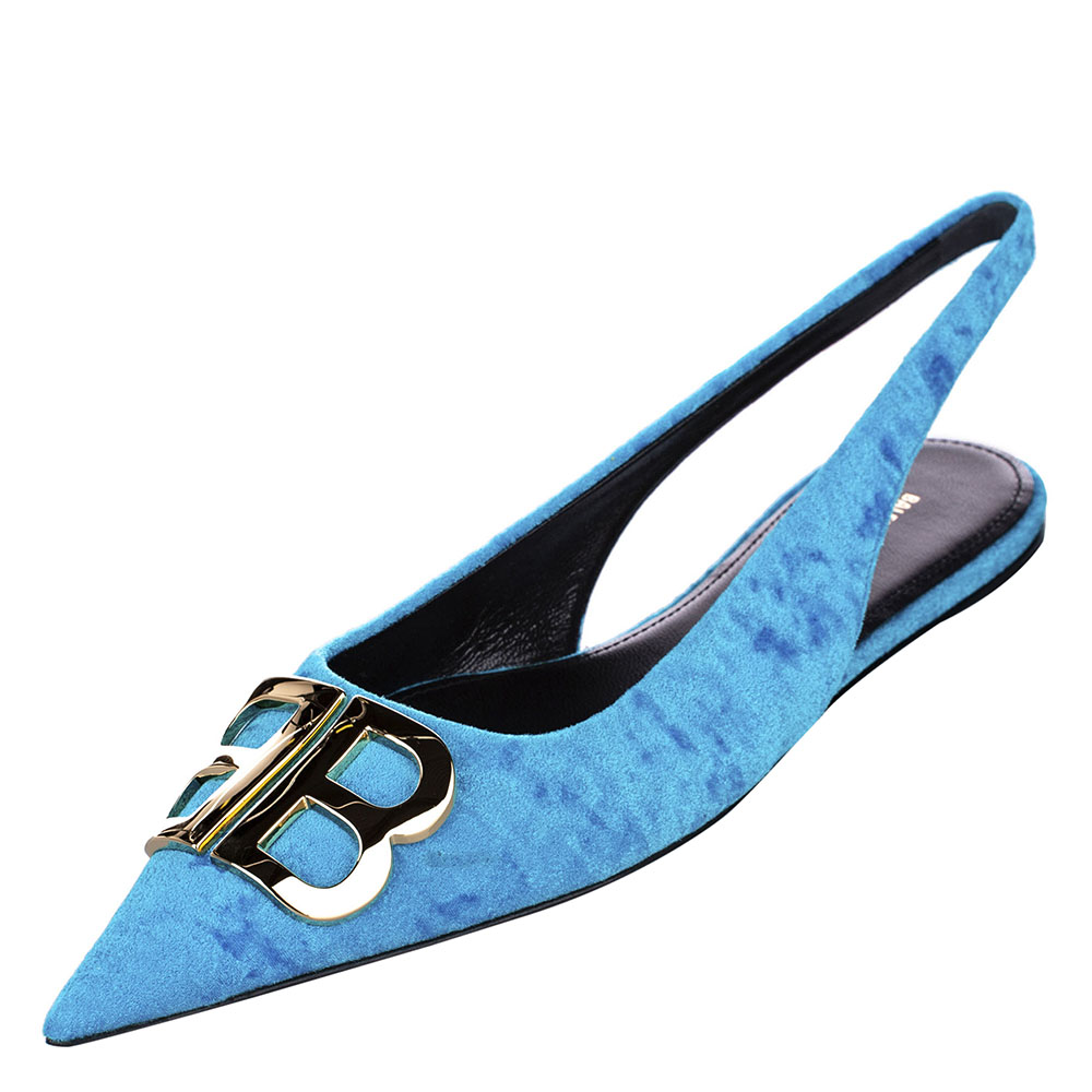 

Balenciaga Blue Velour BB Slingback Flats Size EU 38