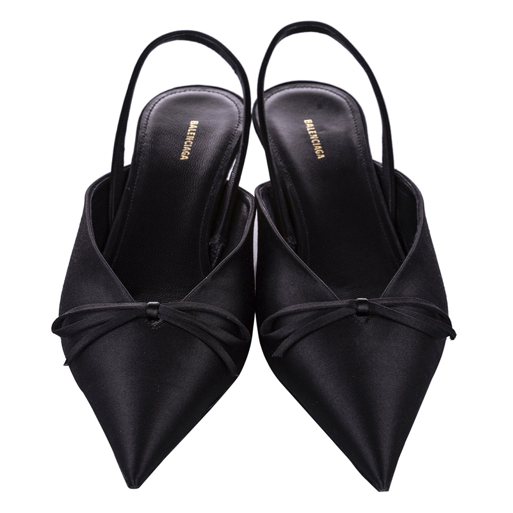 

Balenciaga Black Satin Knife Slingback Mules Size