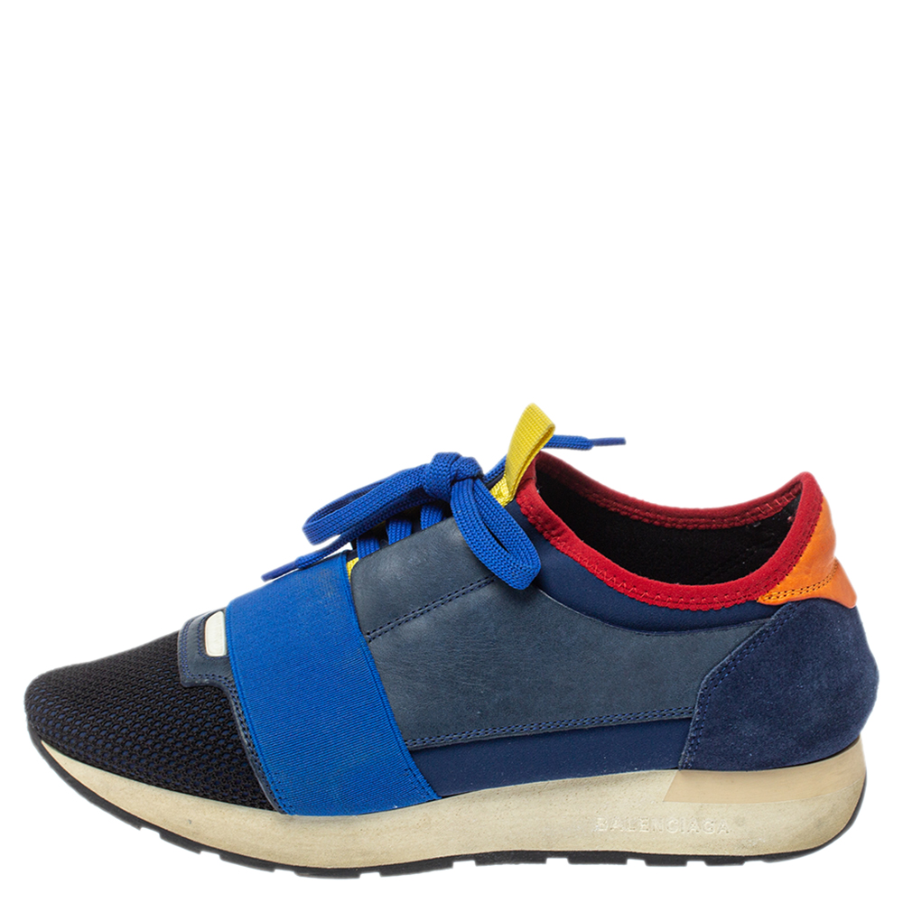 

Balenciaga Multicolor Leather, Suede And Mesh Race Runner Sneakers Size