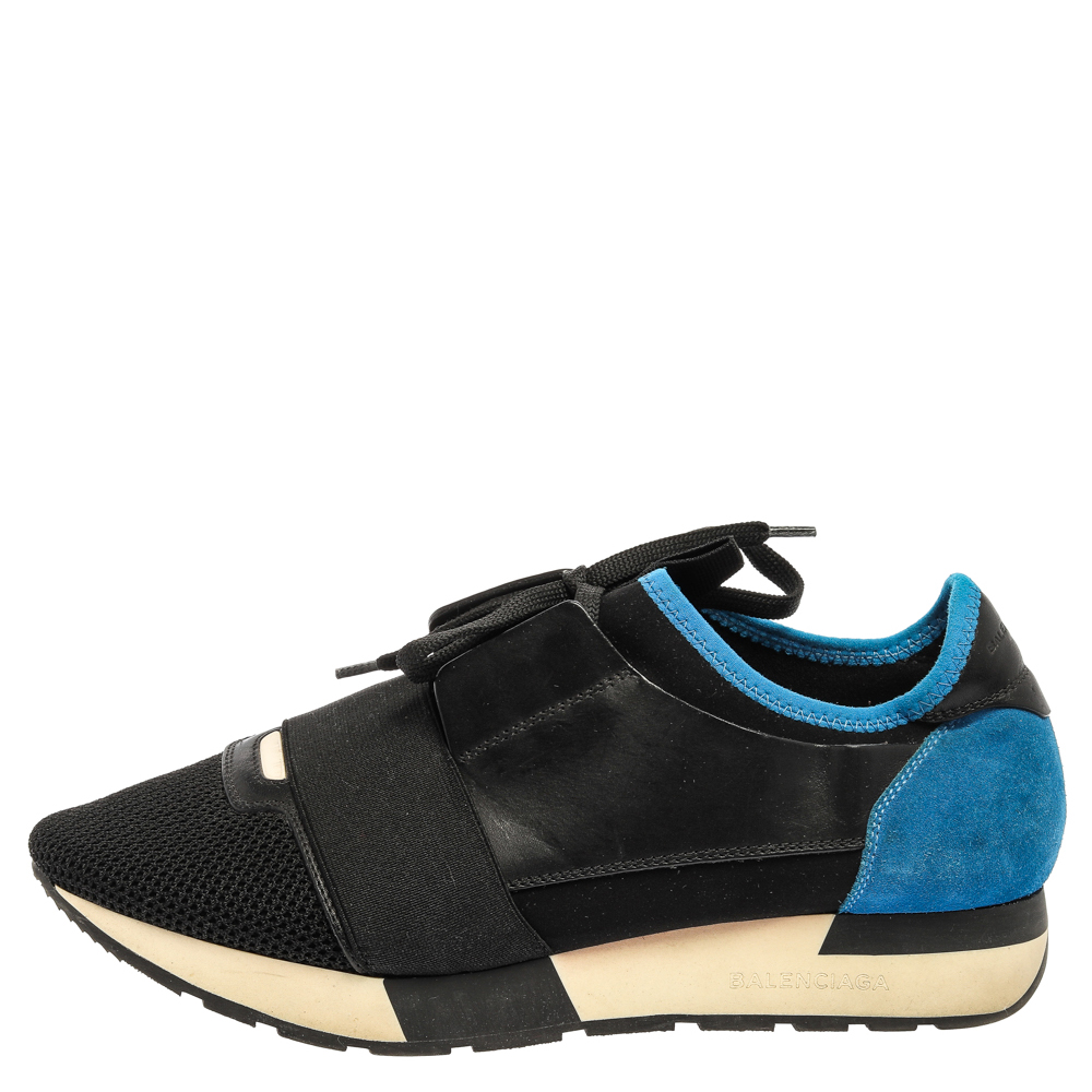 

Balenciaga Black/Blue Suede Leather And Mesh Race Runner Low Top Sneakers Size
