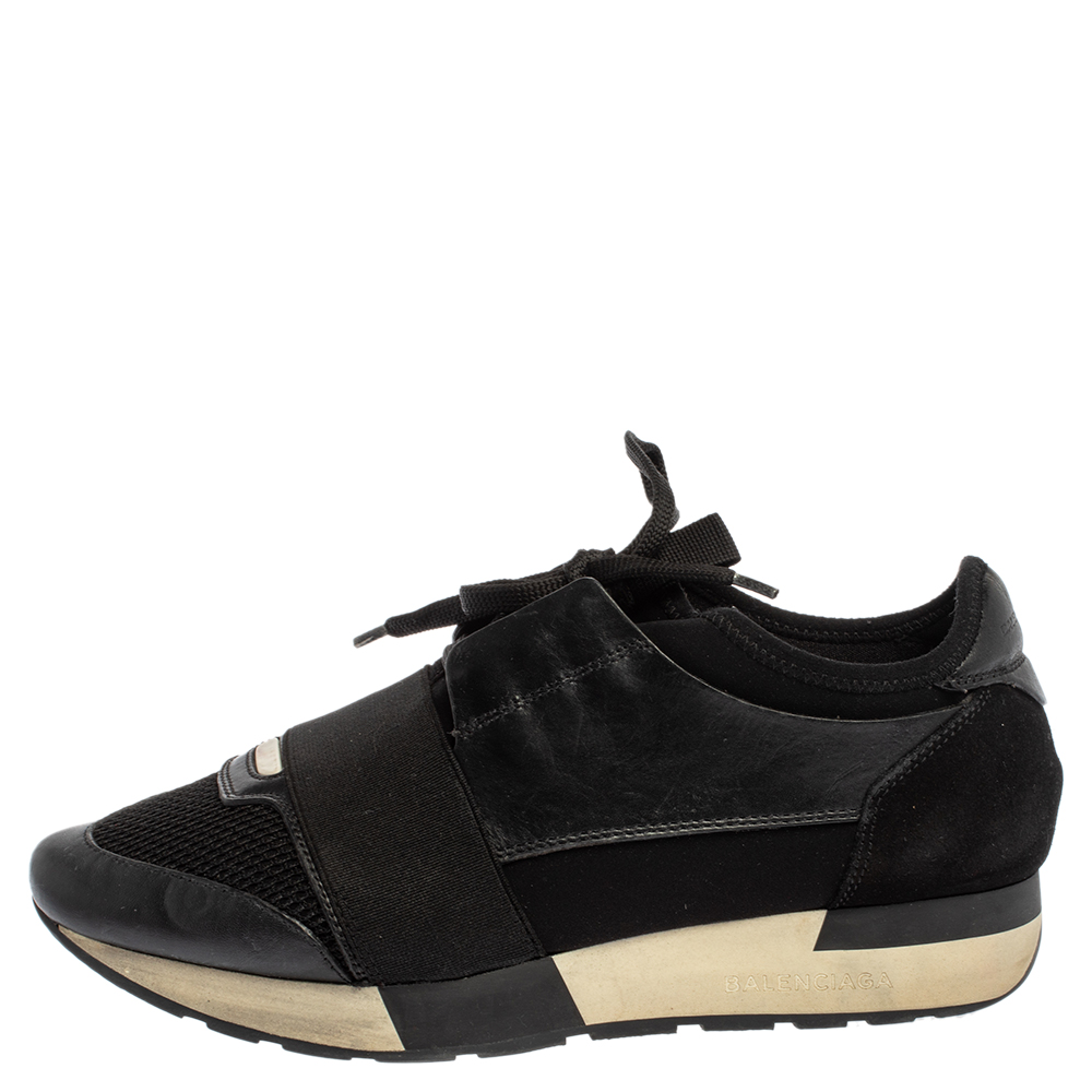 

Balenciaga Black Leather And Mesh Race Runner Sneakers Size