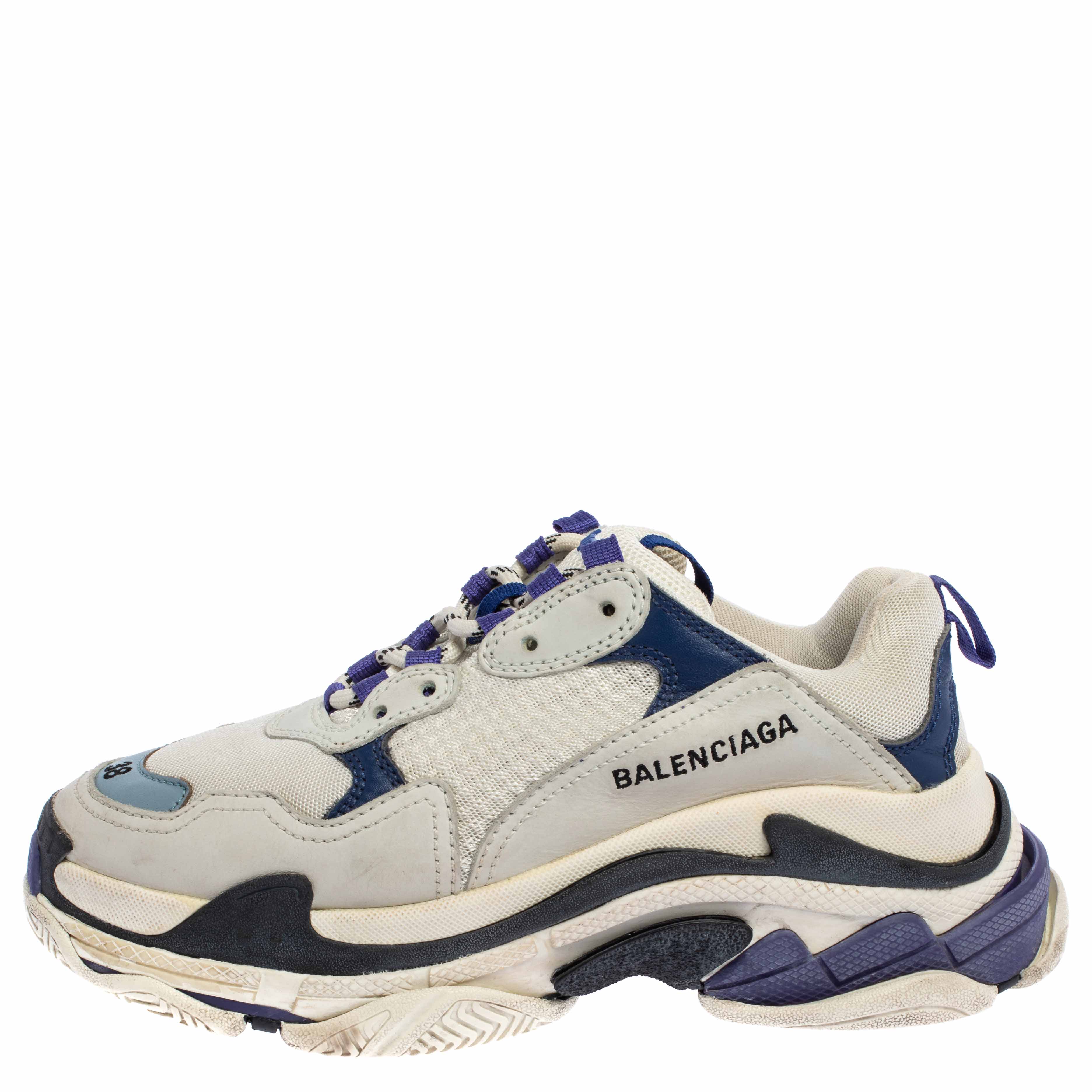 

Balenciaga White/Blue Leather And Mesh Triple S Low Top Sneakers Size, Metallic