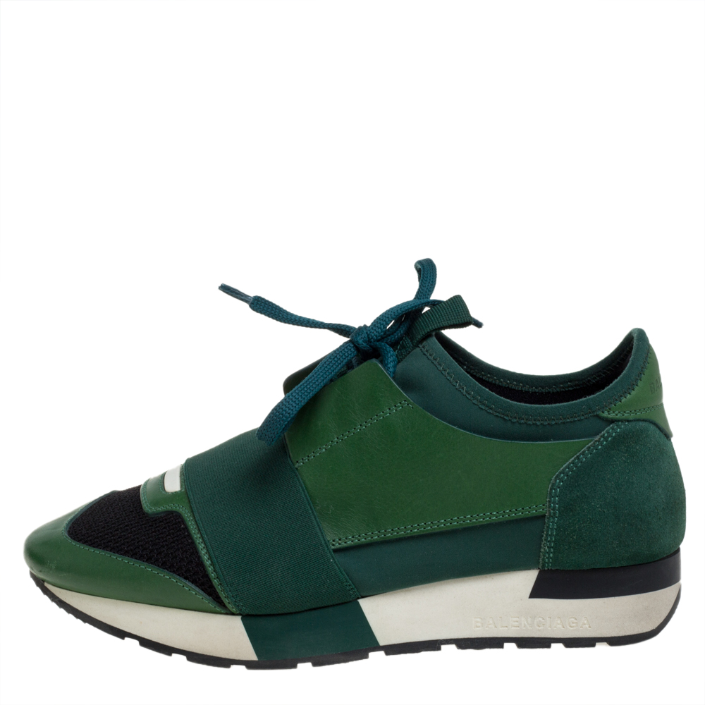 

Balenciaga Green/Black Mesh And Suede Leather Race Runner Low Top Sneakers Size