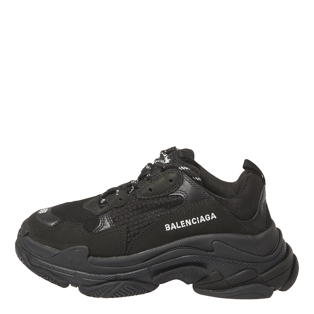 

Balenciaga Black Leather And Mesh Triple S Sneakers Size