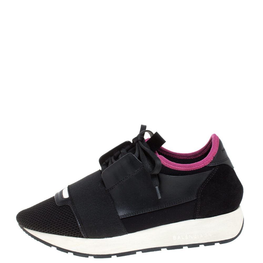 

Balenciaga Black/Pink Mesh/Suede and Leather Race Runners Low Top Sneakers Size