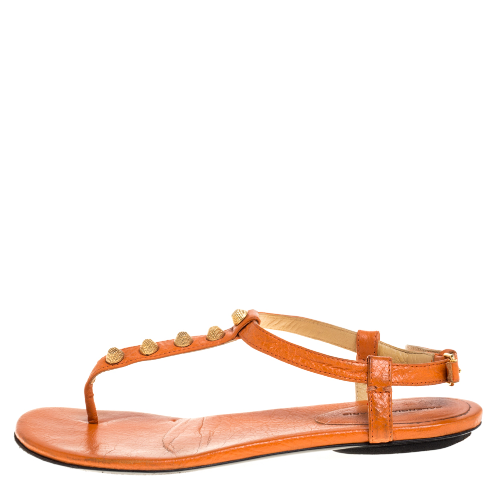 

Balenciaga Orange Leather RH Thong Sandals Size