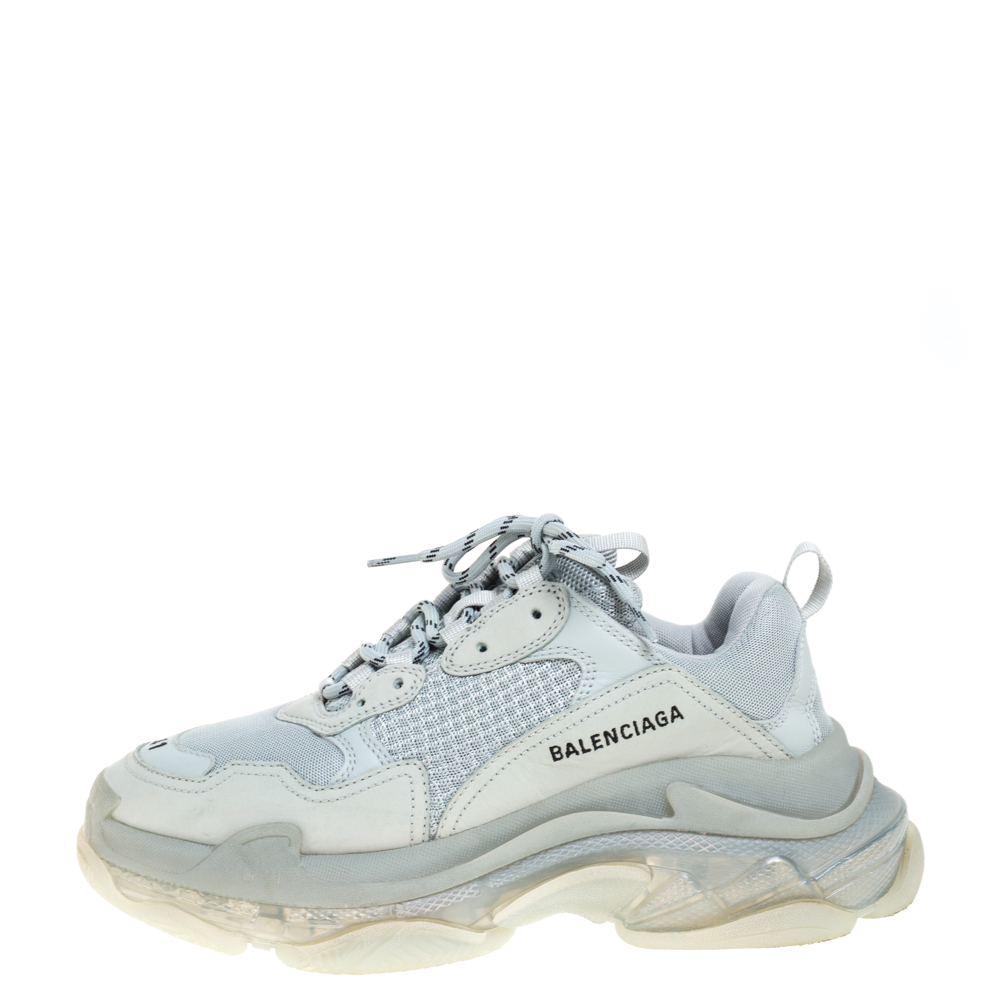 

Balenciaga Pearl Grey Mesh And Leather Triple S Low Top Sneakers Size