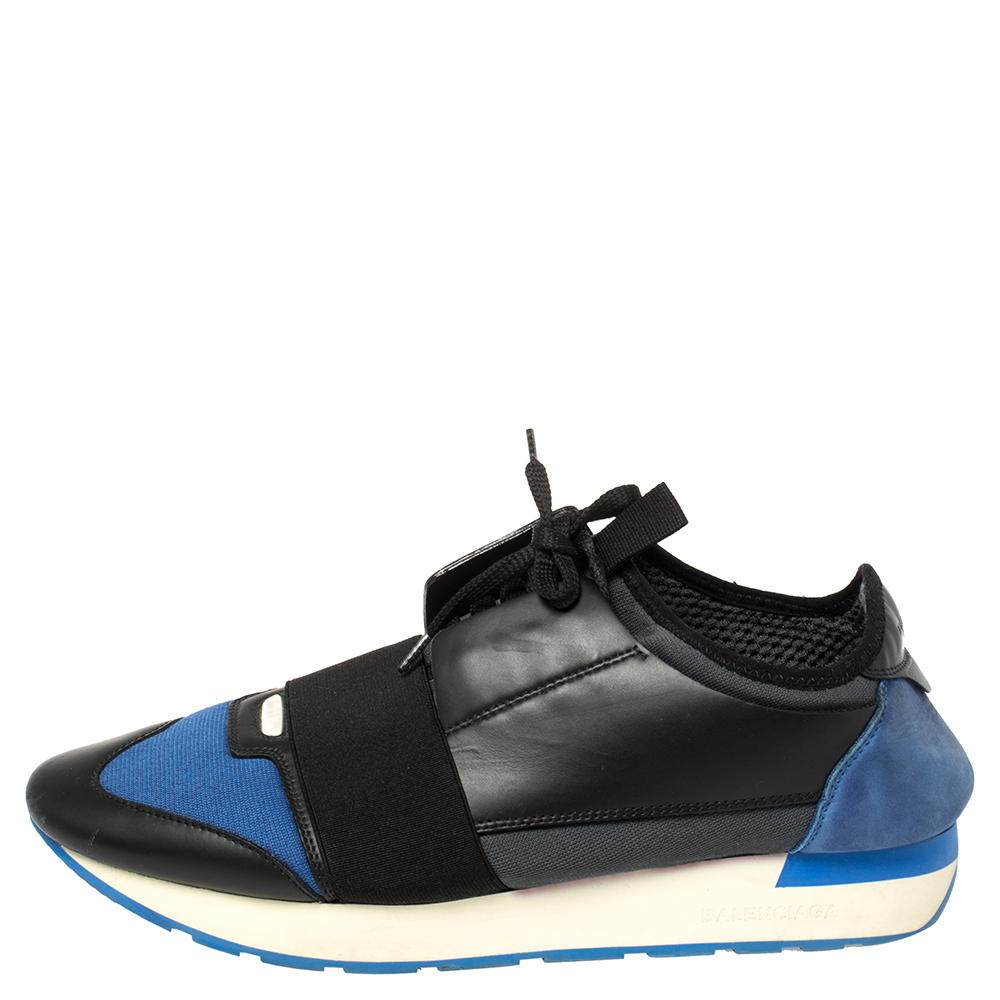 

Balenciaga Black/Blue Leather And Mesh Race Runners Sneakers Size
