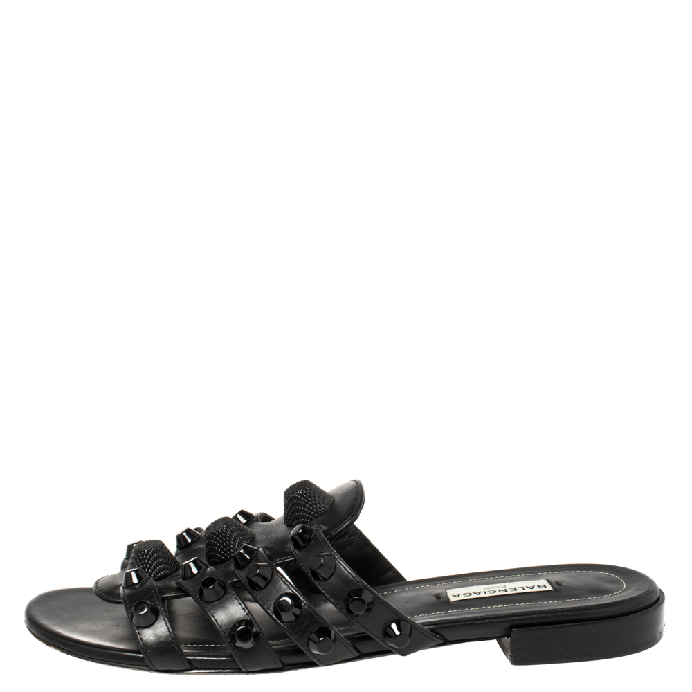 

Balenciaga Black Leather Giant Studded Flats Size