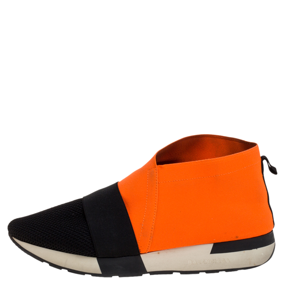 

Balenciaga Orange/Black Elastic and Mesh High Top Sneakers Size