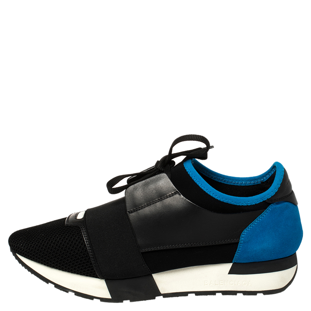 

Balenciaga Black/Blue Suede Leather And Mesh Race Runner Low Top Sneakers Size