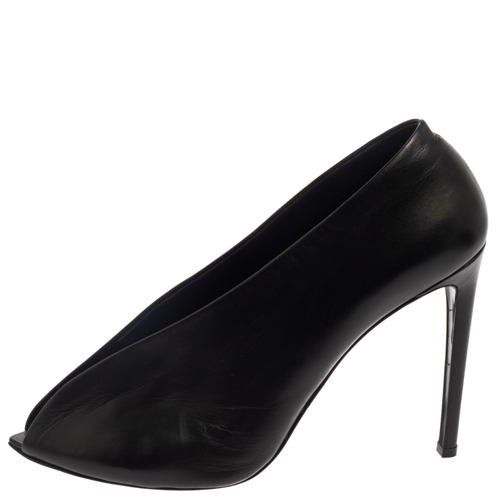 

Balenciaga Black Leather Open Toe Pumps Size
