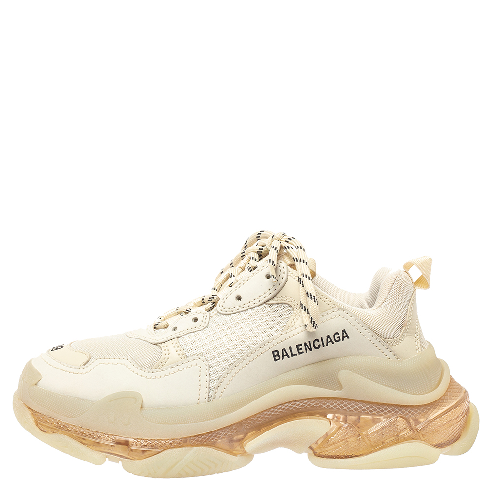 

Balenciaga Off White Mesh And Leather Triple S Clear Sole Low Top Sneakers Size