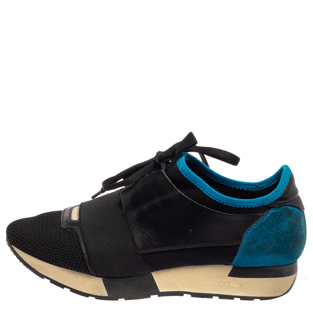 

Balenciaga Black/Blue Leather Race Runner Sneaker Size