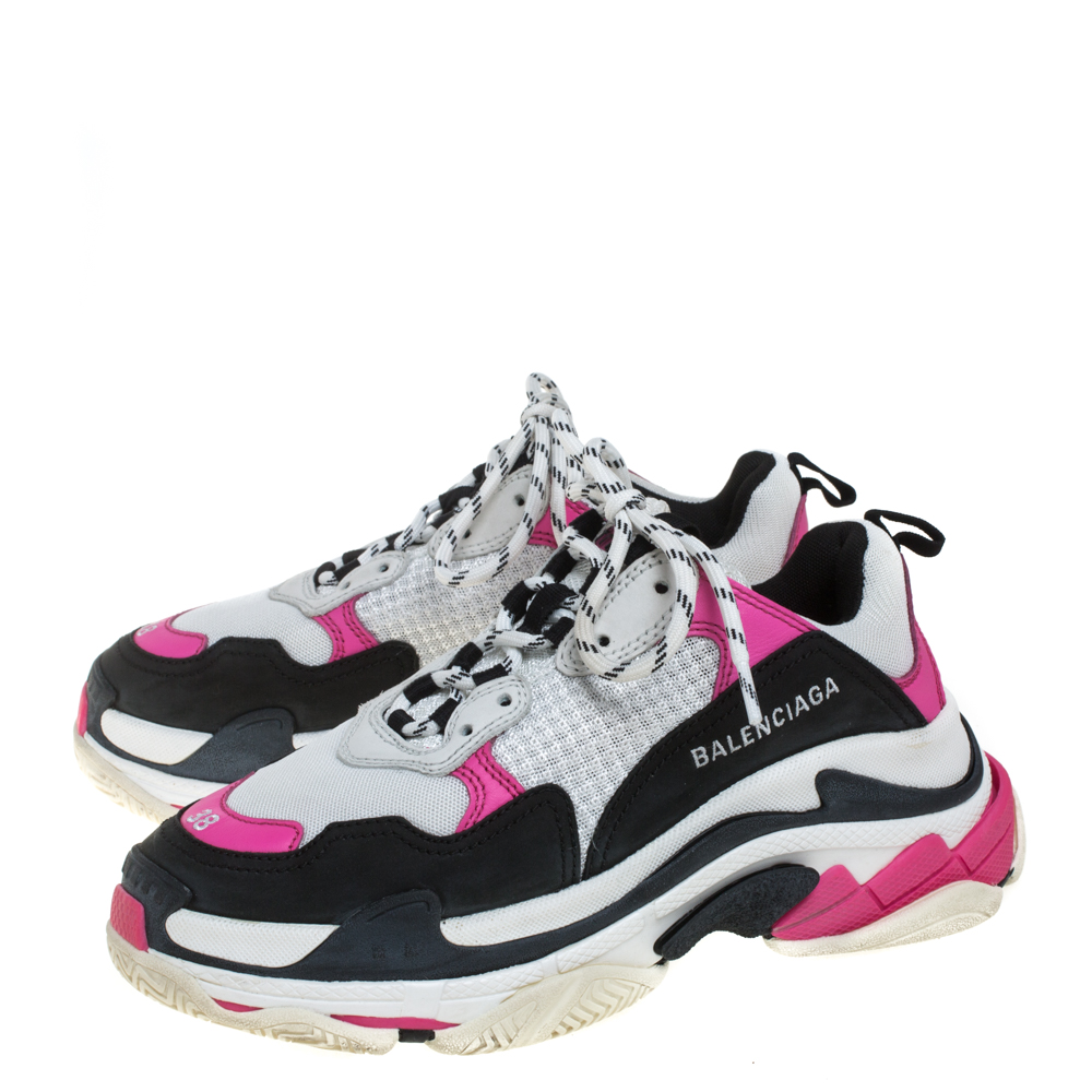 

Balenciaga White/Pink Leather And Mesh Triple S Low Top Sneaker Size