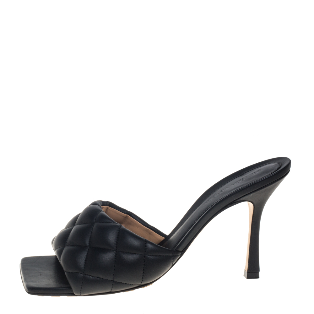 

Bottega Veneta Black Leather Quilted Mules Size