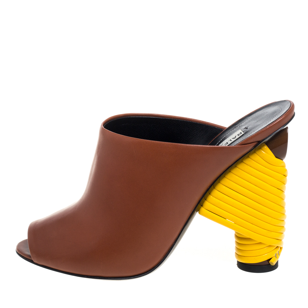 

Balenciaga Brown Leather Wrapped Heel Slide Sandals Size