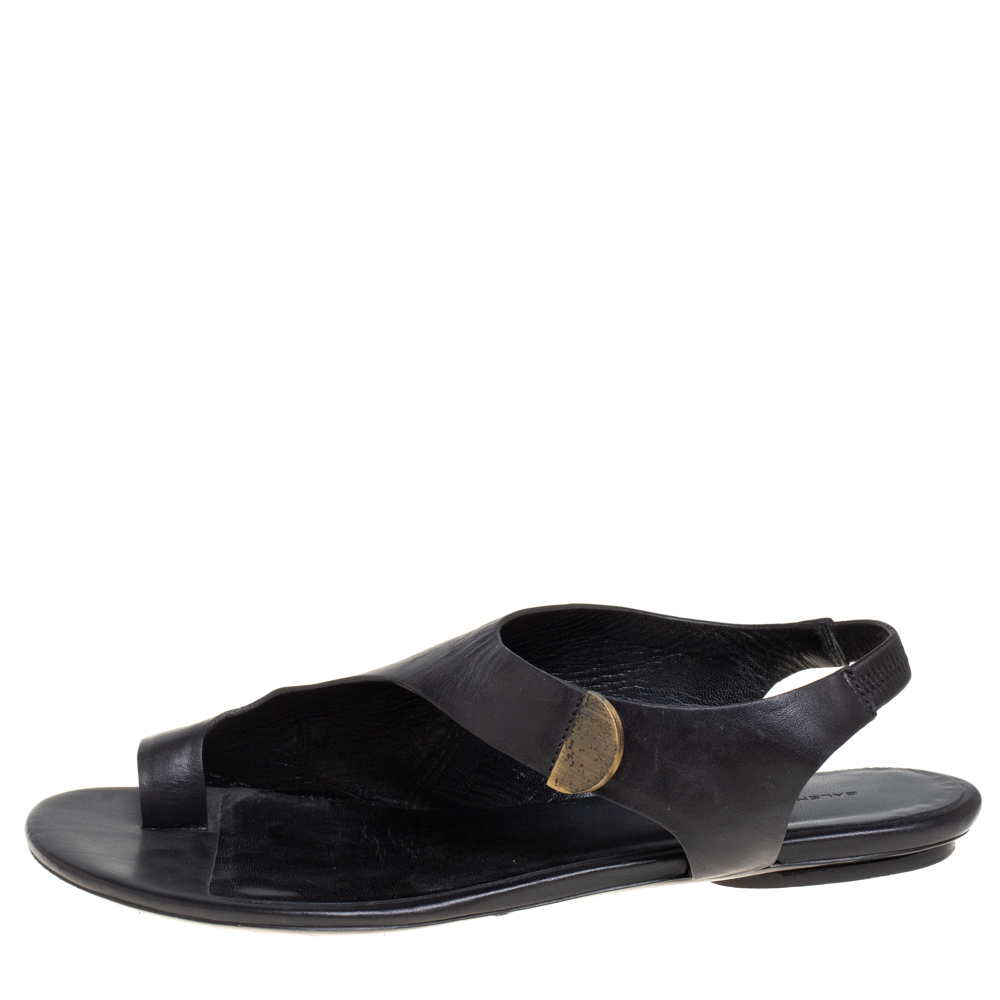 

Balenciaga Black Leather Slingback Flat Sandals Size