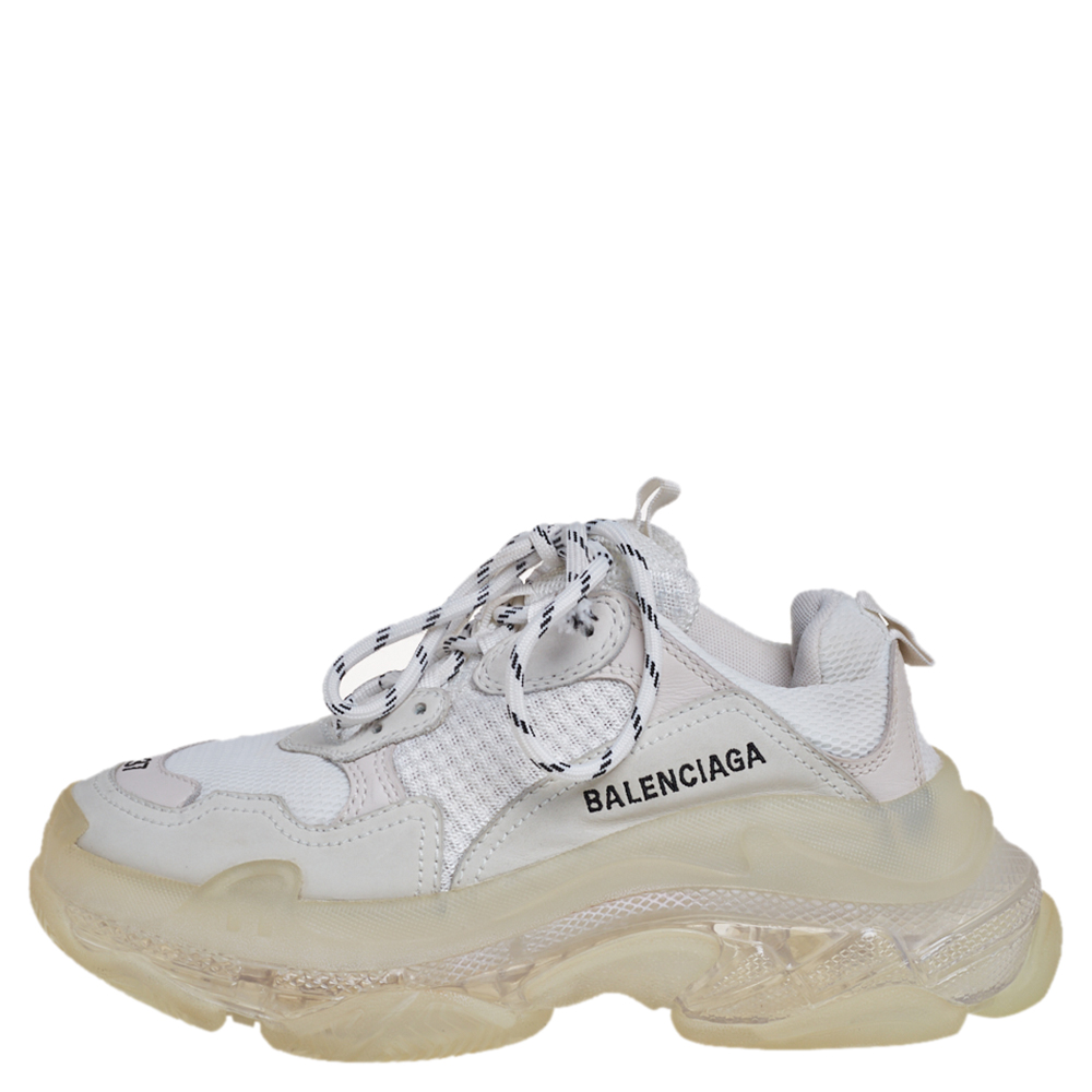 

Balenciaga Grey Mesh And Leather Triple S Clear Sole Sneakers Size