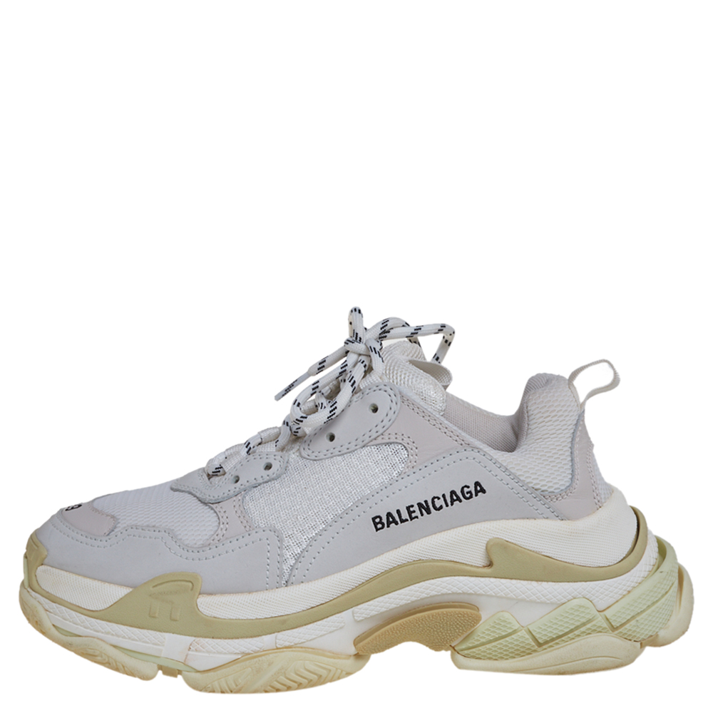 

Balenciaga White/Grey Mesh And Leather Triple S Sneakers Size