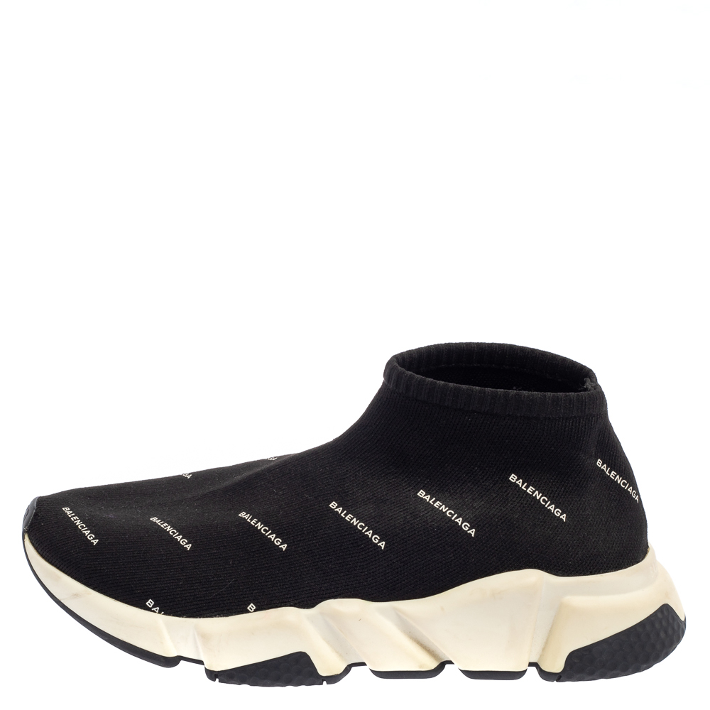 

Balenciaga Black Knit Fabric Speed Logo Sneakers Size