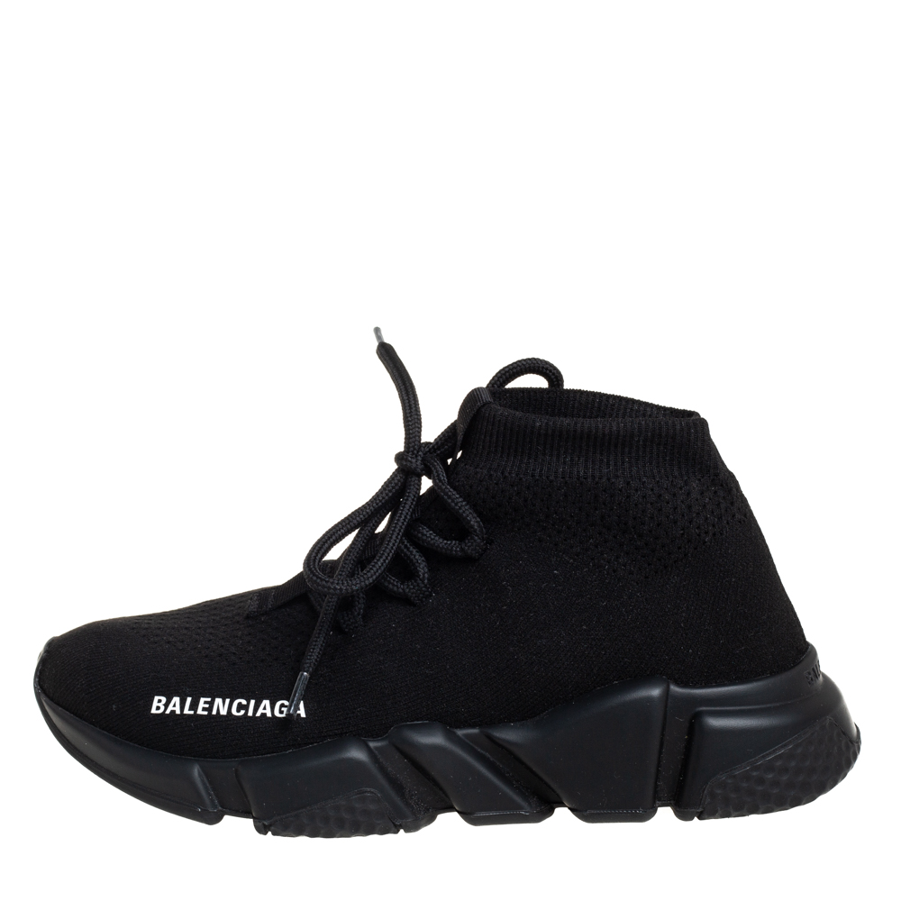 

Balenciaga Black Knit Fabric Speed Trainer Lace Up Sneakers Size