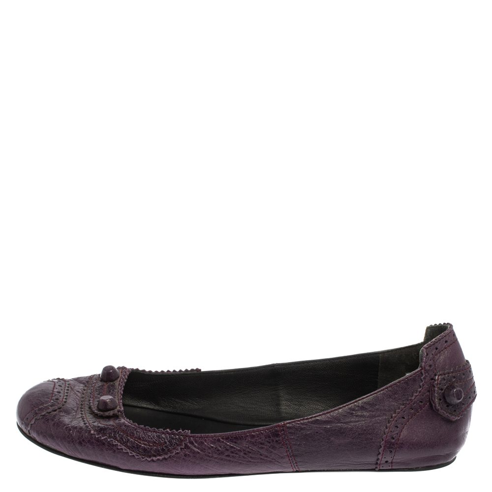 

Balenciaga Purple Leather Coquelicot Brogue Ballet Flats Size