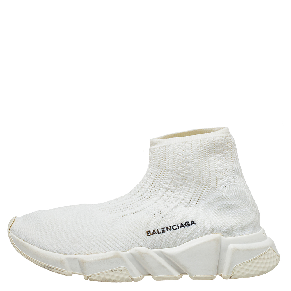 

Balenciaga White Knit Fabric Speed Trainer Slip On Sneakers Size